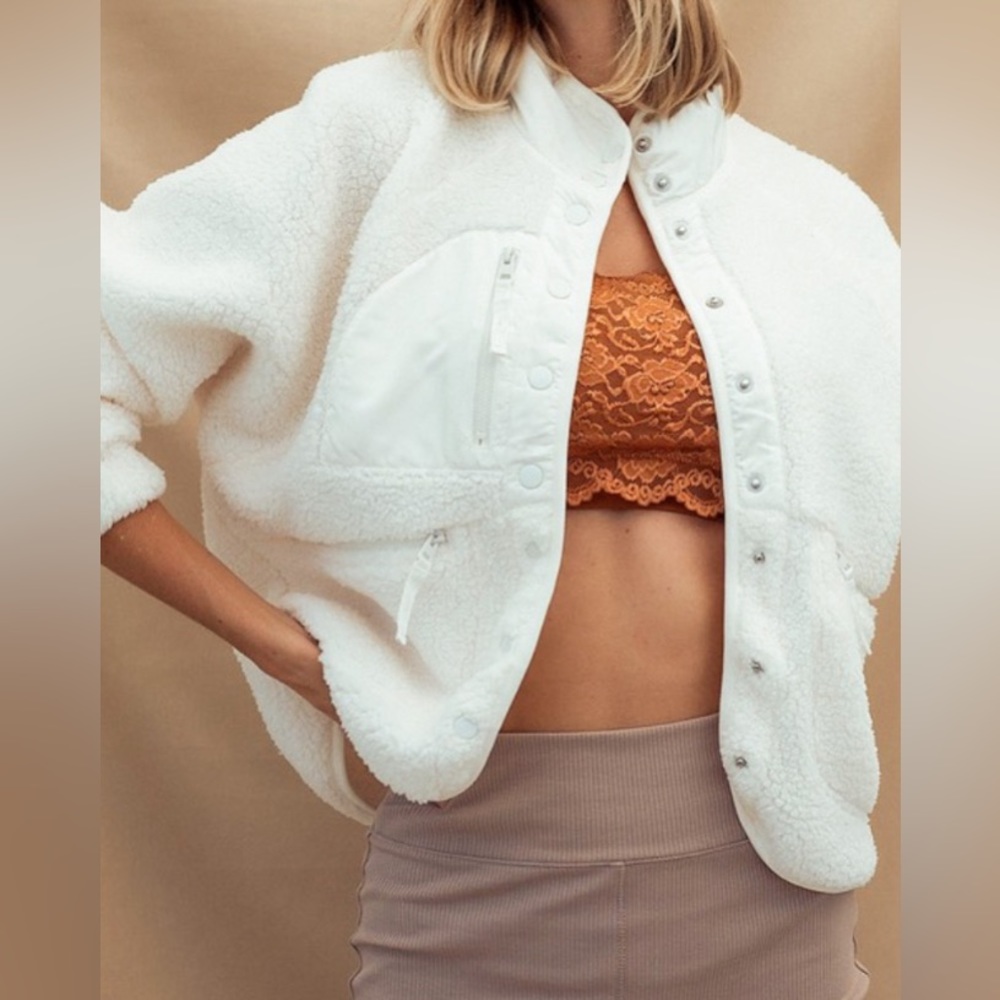 Ivory Sherpa Button Front Jacket